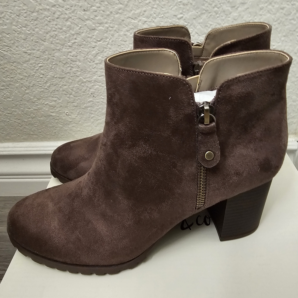 Style & Co Women Block Heel Ankle Booties Idee Size US 9.5M Brown Faux Suede